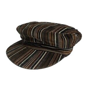 Charter Club Corduroy Lennon Newsboy Mariner Train Cap Hat Striped Brown Gatsby